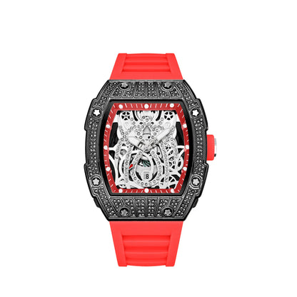 Mode Tonneau Hollow Full Diamond Gravyrhuvud Quartz Klocka Herr Lyxig Lysande Vattentät Datum Klockor Herr Stål Herrklocka