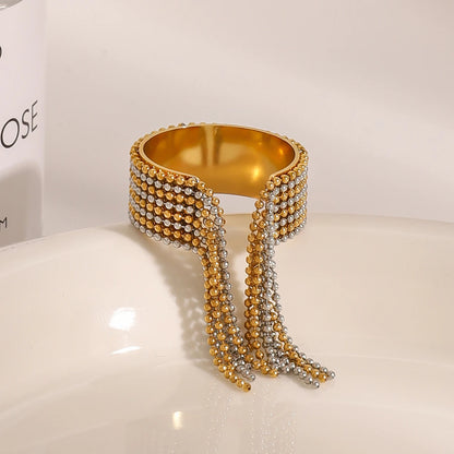 Uworld Fashion Tvåfärgad tofsring Justerbar kedja ring Stapelbar damsmycke Present till henne