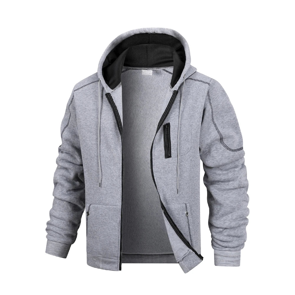 Herr Casual Sport Zipper Hoodie Coat Enfärgad Kofta Sweatshirt för Herrkläder Sportkläder Slim Fit Casual Jacka