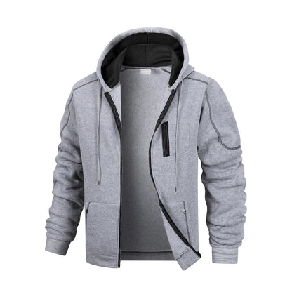 Herr Casual Sport Zipper Hoodie Coat Enfärgad Kofta Sweatshirt för Herrkläder Sportkläder Slim Fit Casual Jacka