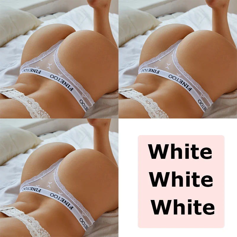 3 ST FINETOO Thong För Damer Spetstrosor Sexiga Damthong Låg Midja Underkläder Enfärgade Komfort Kvinnliga Kalsonger Underkläder S-XL
