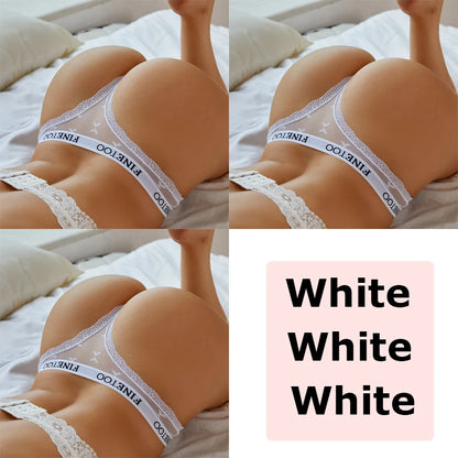3 ST FINETOO Thong För Damer Spetstrosor Sexiga Damthong Låg Midja Underkläder Enfärgade Komfort Kvinnliga Kalsonger Underkläder S-XL