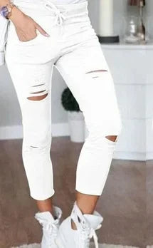 Slitna jeans för kvinnor Stora storlekar Slitna byxor Stretchiga pennbyxor Leggings Damjeans Damjeans