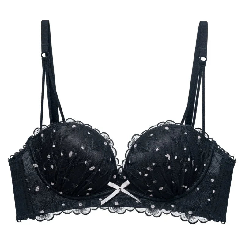 Designer fransk spets-BH - Lätt lyxig bygelfri push-up, anti-slapp broderad bralette för kvinnor eleganta vinterunderkläder
