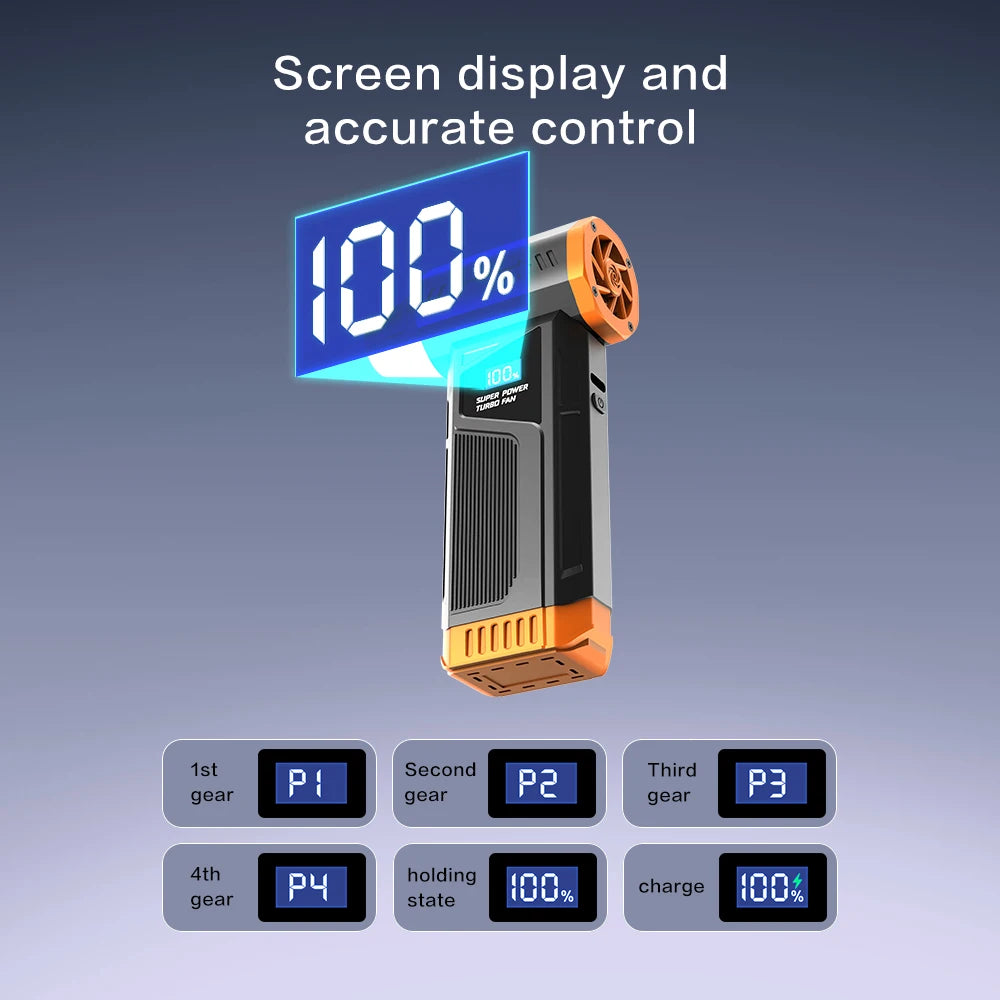 【2026 Ny】Borstlös trådlös jetfläkt Turboluftblåsare för bilrengöring med LED-ljus digital display bärbar utomhusgrillanvändning