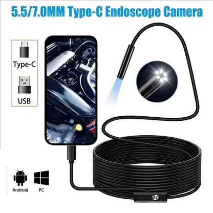 5,5/7,0 mm typ-C endoskopkamera 6 lysdioder justerbar USB OTG Android flexibel inspektionsboroskopkameror för telefon PC