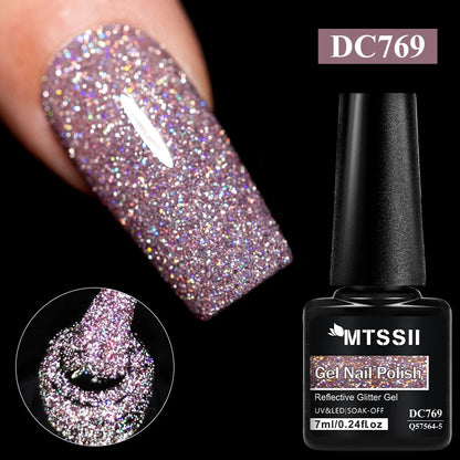 7ml Champagne Guld Silver Reflekterande Nagelgellack Glittrande Skinande Glitter Rosa Röd Nageltillbehör Semi-permanent Gellack
