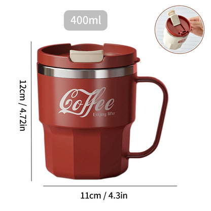 WORTHBUY 304 rostfritt stål dubbelväggig isolerad kaffekopp med handtag bärbar student läckagesäker vattenkopp mjölkkaffemugg
