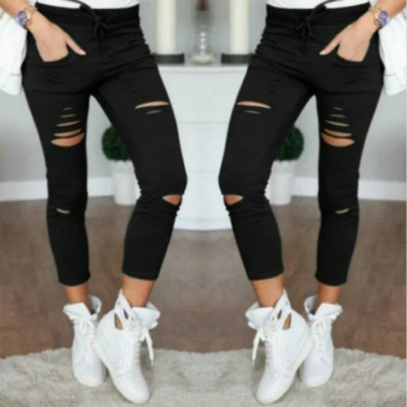 Slitna jeans för kvinnor Stora storlekar Slitna byxor Stretchiga pennbyxor Leggings Damjeans Damjeans