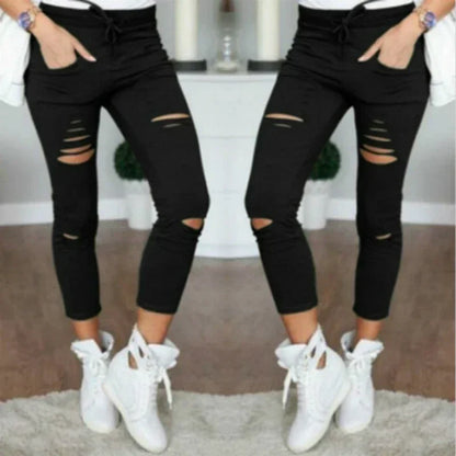 Slitna jeans för kvinnor Stora storlekar Slitna byxor Stretchiga pennbyxor Leggings Damjeans Damjeans