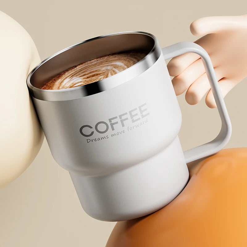 WORTHBUY 304 rostfritt stål dubbelväggig isolerad kaffekopp med handtag bärbar student läckagesäker vattenkopp mjölkkaffemugg