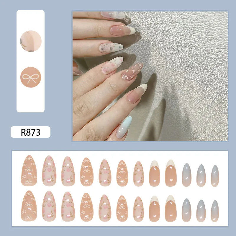 Mörkröd Charm 24 st press-on naglar rosa gradient lösnaglar glansiga konstgjorda fingermanikyr återanvändbara lösnaglar för kvinnor