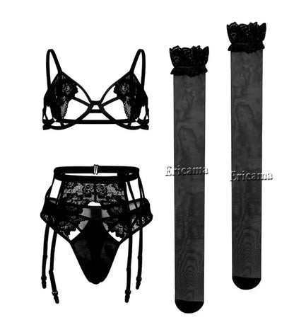Sexiga underkläder för kvinnor Spets Transparenta underkläder Trosor och trosor BH-kit Push Up-set Erotiska underkläder Sexiga BH-set