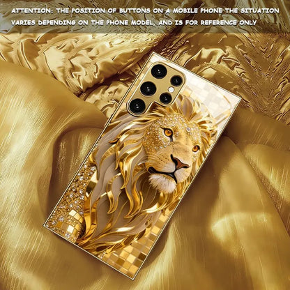 Mobilskal med ”Golden Lion Weiyi”-mönster i galvaniserat guld för Samsung Galaxy S26/S25 Ultra/S24 Ultra/S23/S22 Ultra/S21