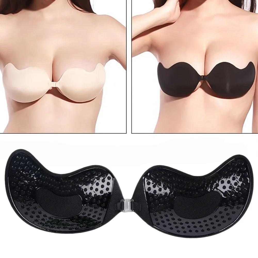 Osynlig push up-bh för kvinnor rygglös axelbandslös bh sömlös framstängning bralette underkläder silikon självhäftande bh-kudde