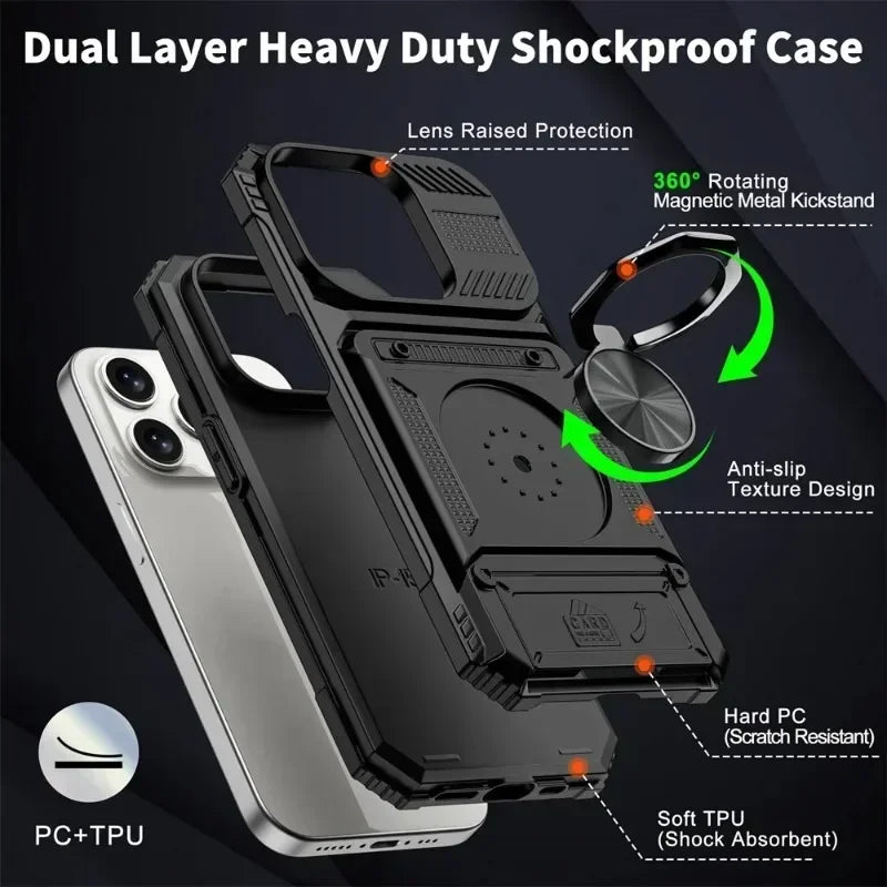 Fodral för iPhone 16 15 14 13 11 Pro Max XS XR 8 7 Plus Magnetiskt roterande ringstativ Robust fallskydd Plånboksfodral