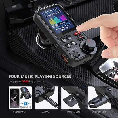 Bluetooth-kompatibel trådlös FM-sändare för bilradio, adapter, snabbladdning, diskant, bas, musik, MP3-spelare för bil, Aux, QC3.0