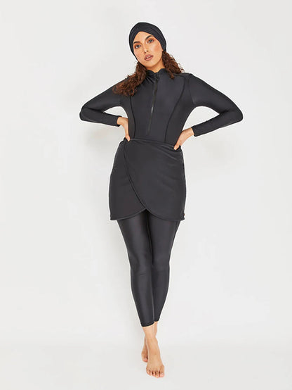 3 st Black Series Modest Burkini Femmes Muslimsk Baddräkt Badkläder Sommarstrand Dam Baddräkt Lotusbladskantdesign