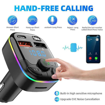 Bluetooth 5.0 Bil FM-sändare PD Typ-C Dubbel USB Ambient-spelare Handsfree MP3-laddare Typ-C Trådlös lampa PD QC3.0 Adapter