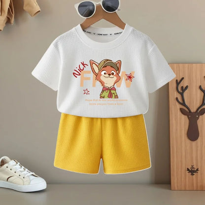 Summer Boys and Girls Fashion T Shirt and Shorts Two Piece Sets Kids Casual Outfits Children Breathable Short Sleeve Top Set New