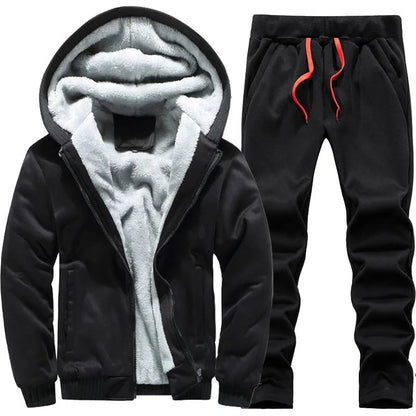 Herrvinterjackor Tjock Varm Jacka Märkes Sportkläder Kappa Byxor Enfärgad Fleece Dragkedja Huva Långärmad Herr Ytterkläder