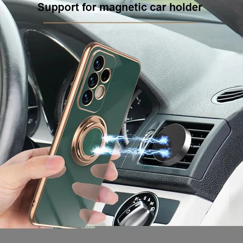 Lyxigt pläterat magnetiskt 360° ringhållare telefonskal för Samsung Galaxy S25 Ultra S24 S23 FE S22 S21 S20 S10 Plus baksida