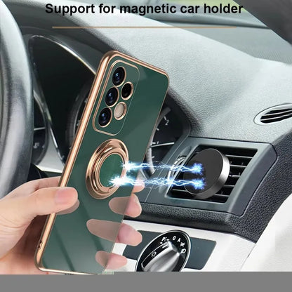 Lyxigt pläterat magnetiskt 360° ringhållare telefonskal för Samsung Galaxy S25 Ultra S24 S23 FE S22 S21 S20 S10 Plus baksida