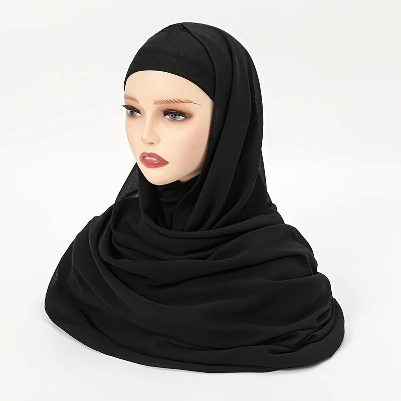 Elegant elastisk direkt hijab enfärgad chiffong hijab-set för kvinnor, modalpullover, bandana, tunn, andningsbar, mjuk och mysig halsduk