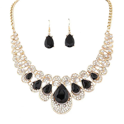 2 st/set överdrivna ädla halsband örhängen flerfärgade vattendroppe konstgjorda ädelstenar hänge halsband örhängen smycken tillbehör