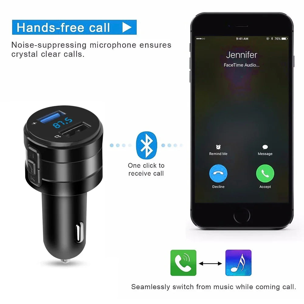 Bluetooth FM-sändare MP3-spelare Handsfree-bilsats 3.1A Dubbel USB-laddare Strömadapter För bil-DVR Radio Biltillbehör