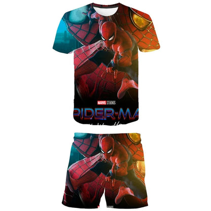 Kids Unisex Marvel Tshirt Set Summer Game Print Superhero Clothes Hulk Iron Man Short Sleeve Pants 2 Piece