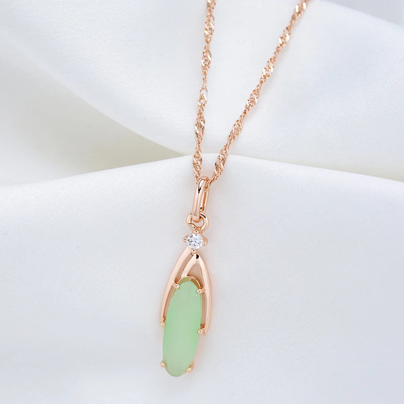 JULYDREAM Personlighet Oval Dimgrön Zirkon Hänge 585 Guldfärg Lyxhalsband för Kvinnor Vågkedja Bröllopsfest Smycken