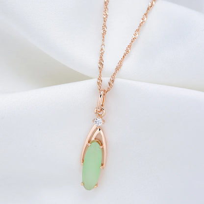 JULYDREAM Personlighet Oval Dimgrön Zirkon Hänge 585 Guldfärg Lyxhalsband för Kvinnor Vågkedja Bröllopsfest Smycken