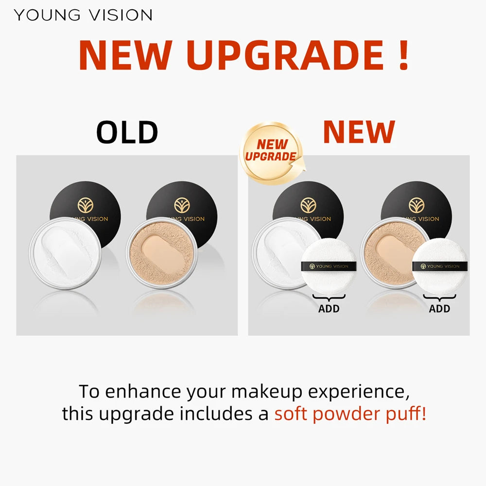 YOUNG VISION Setting Powder Löst puder Non-stick puder, andningsbart, delikat, matt honungspudder med puff