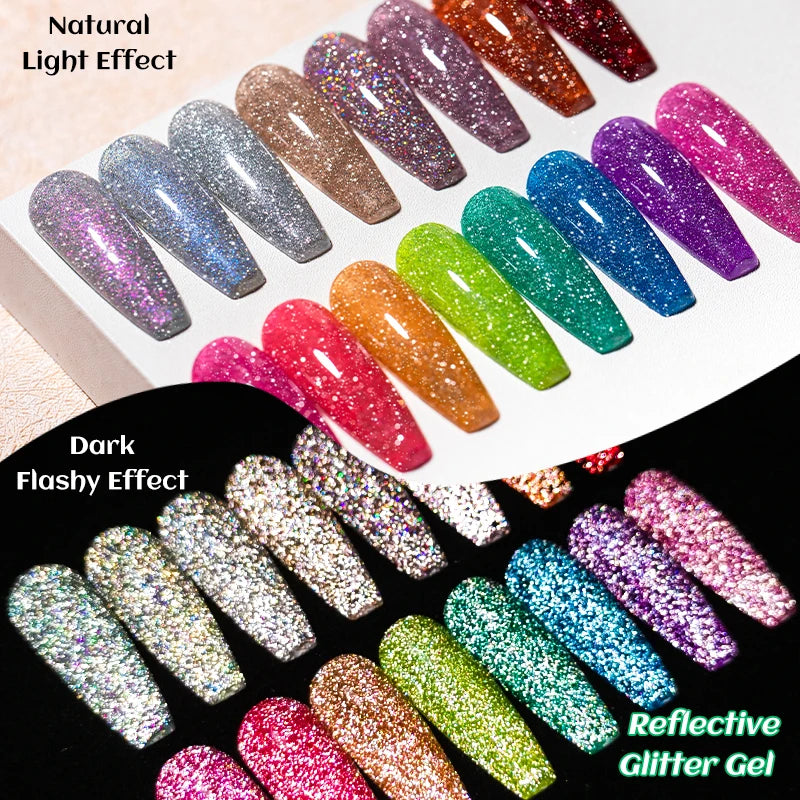 7ml Champagne Guld Silver Reflekterande Nagelgellack Glittrande Skinande Glitter Rosa Röd Nageltillbehör Semi-permanent Gellack