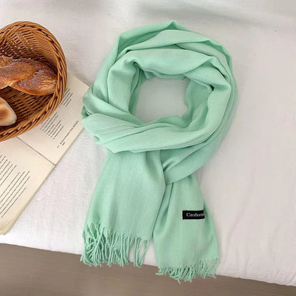 Vår och höst enfärgad halsduk kvinnor koreansk mode kashmir mjuk vinter varm halsduk hijab kvinnlig lång pannband sjal wrap