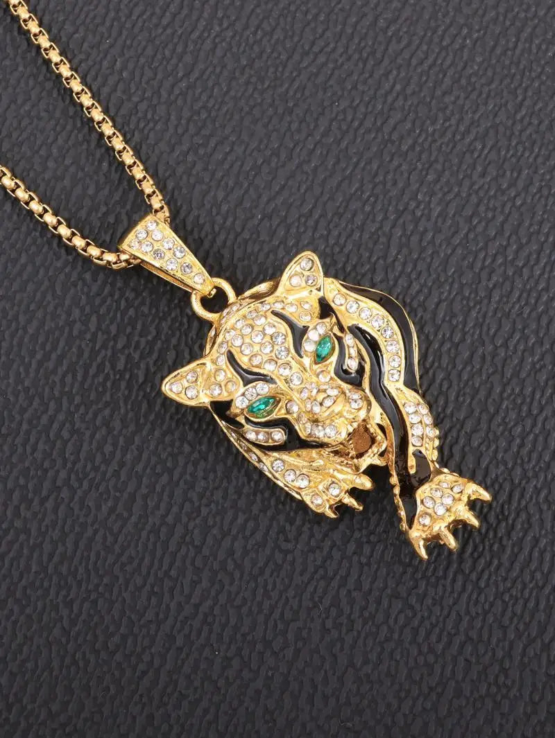 Personlighet Trend Herr Smycken Förgylld Tiger Gepard Djurhänge Mode Coolt Halsband