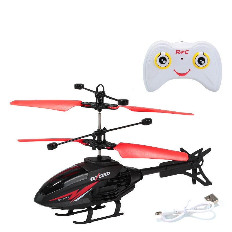 RC Helikopter 2CH Induktionsfjärrkontroll Flytande Flygplan Geststyrt Flygplansupphängning Quadcopter med LED Barnpresent