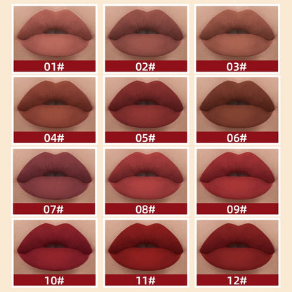 QIBEST Sexigt Rött Matt Läppglans Långvarigt Sammet Flytande Läppstift Läppmakeup Kvinnor Skönhet Nonstick Kopp Vattentätt Läppglans Hett