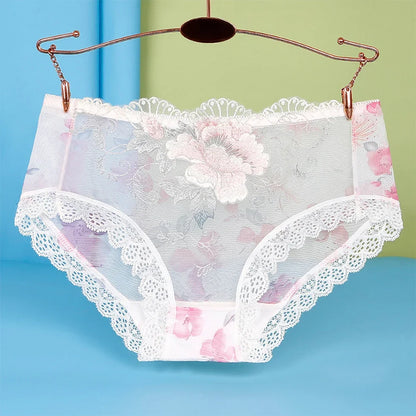 Sexiga spetsunderkläder för kvinnor, stora storlekar, sömlösa blombroderier, hudvänliga, genomskinliga trosor, andningsbara trosor