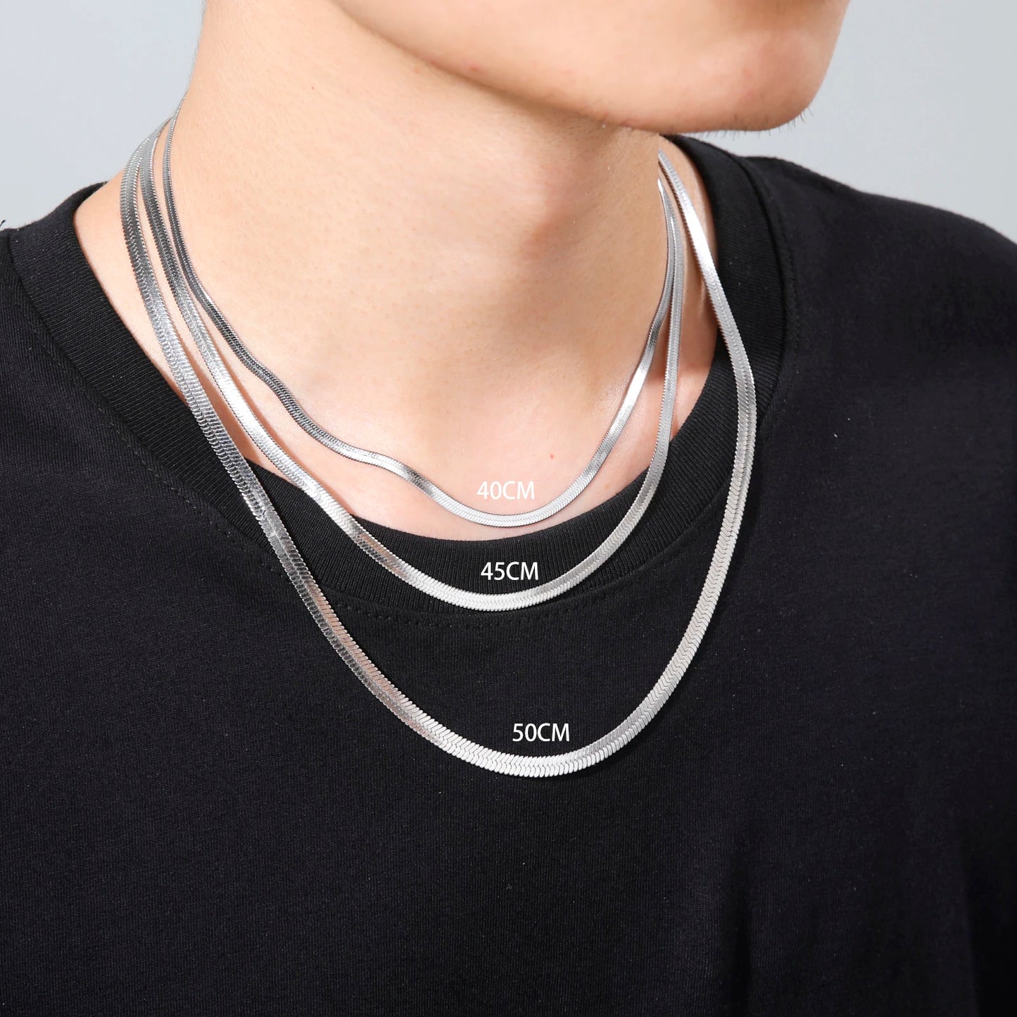Skyrim Ormkedja Halsband Herr Kvinnor Rostfritt Stål 2/3/4/5mm Bred Platt Fiskbensmönster Halskedjor Trendig Hiphop Smycken Present Het
