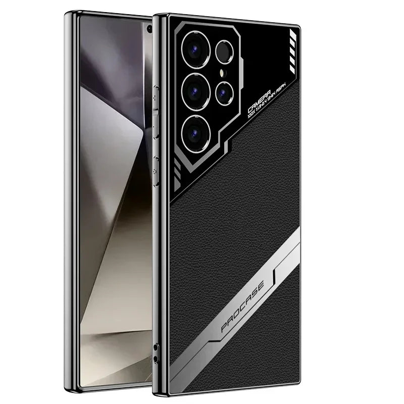 Galaxy S25 Plus Elektropläterat Läder S25 Ultra Telefonskal för Samsung Galaxy S26 S25 S24 S23 Ultra Skyddande Stötsäkert Skal