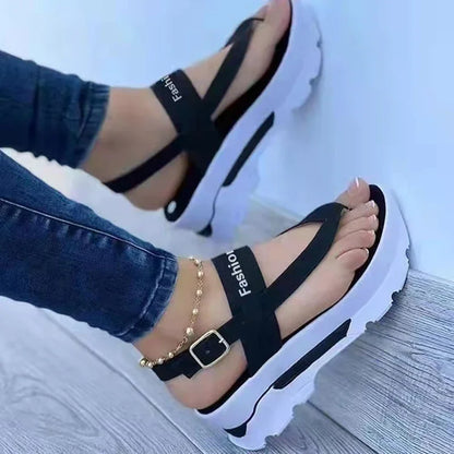 Sommar Gränsöverskridande Utrikeshandel Stor Storlek Kilklack Thong Strap Sandaler För Dam Sydostasien Nya Ytterkläder Roman S