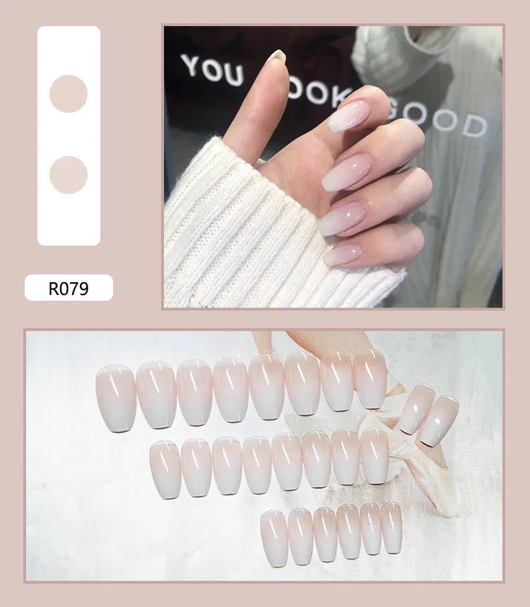 Mörkröd Charm 24 st press-on naglar rosa gradient lösnaglar glansiga konstgjorda fingermanikyr återanvändbara lösnaglar för kvinnor