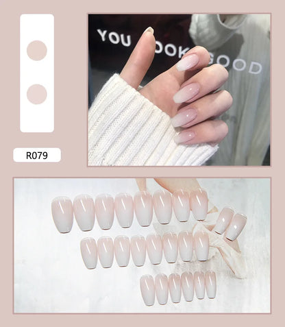 Mörkröd Charm 24 st press-on naglar rosa gradient lösnaglar glansiga konstgjorda fingermanikyr återanvändbara lösnaglar för kvinnor