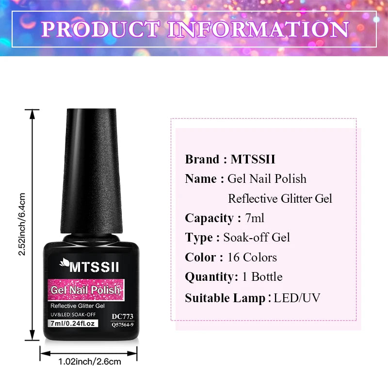 7ml Champagne Guld Silver Reflekterande Nagelgellack Glittrande Skinande Glitter Rosa Röd Nageltillbehör Semi-permanent Gellack