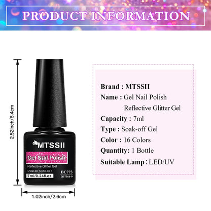 7ml Champagne Guld Silver Reflekterande Nagelgellack Glittrande Skinande Glitter Rosa Röd Nageltillbehör Semi-permanent Gellack