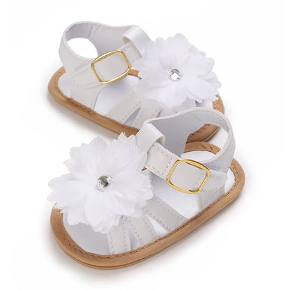 Babysko för lärande, sommarsandaler med blommig strass, mjuka och eleganta skor för spädbarnsflickor 0-18M