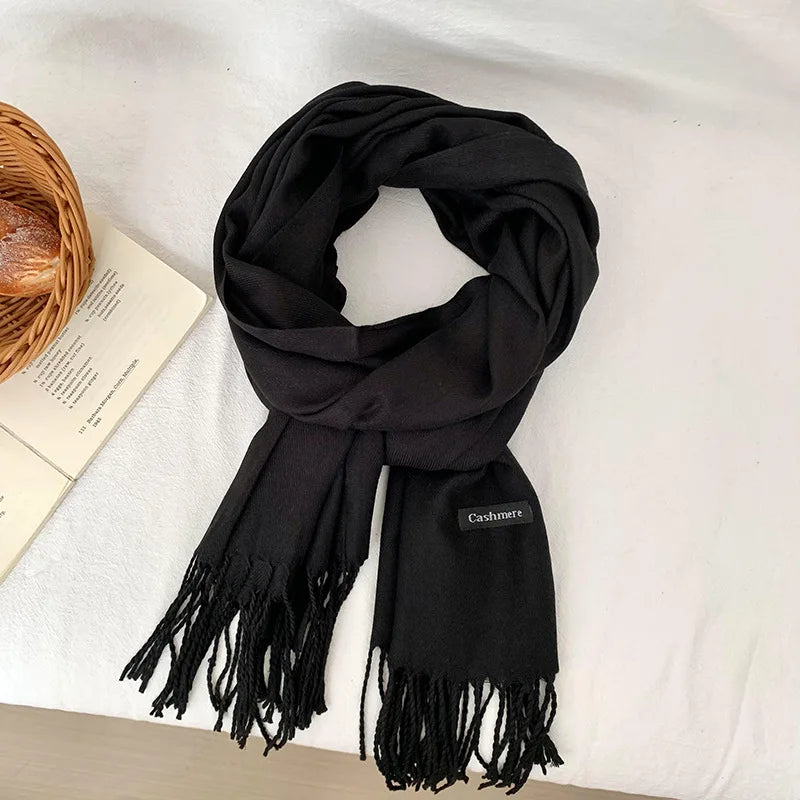 Vår och höst enfärgad halsduk kvinnor koreansk mode kashmir mjuk vinter varm halsduk hijab kvinnlig lång pannband sjal wrap