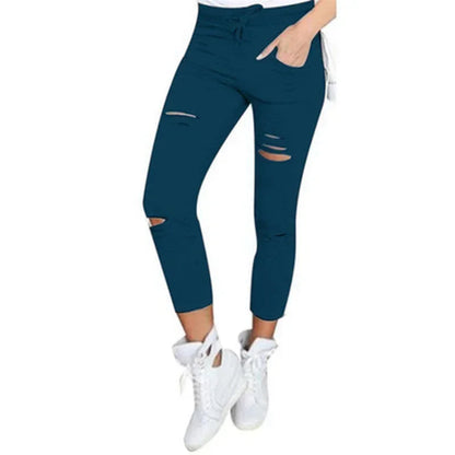 Slitna jeans för kvinnor Stora storlekar Slitna byxor Stretchiga pennbyxor Leggings Damjeans Damjeans
